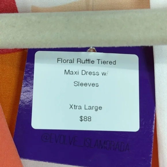 (H1) Ruffle Tiered› Orange floral maxi dress with V-neckline, size XL - Picture 11 of 15